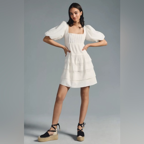 Anthropologie Square-Neck Puff-Sleeve Tiered Dress - Picture 4 of 11